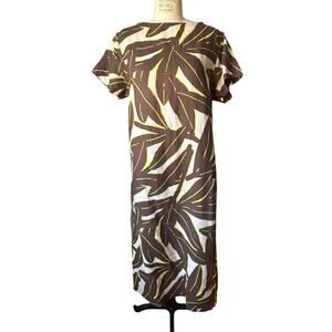 Whit Two Linen Dress in Brown Yellow Leaf Print Size Small Lightweight Anthro